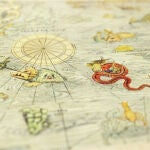 Detalle de la Carta Marina. En el centro de la imagen puede apreciarse la temida "ballena isla".