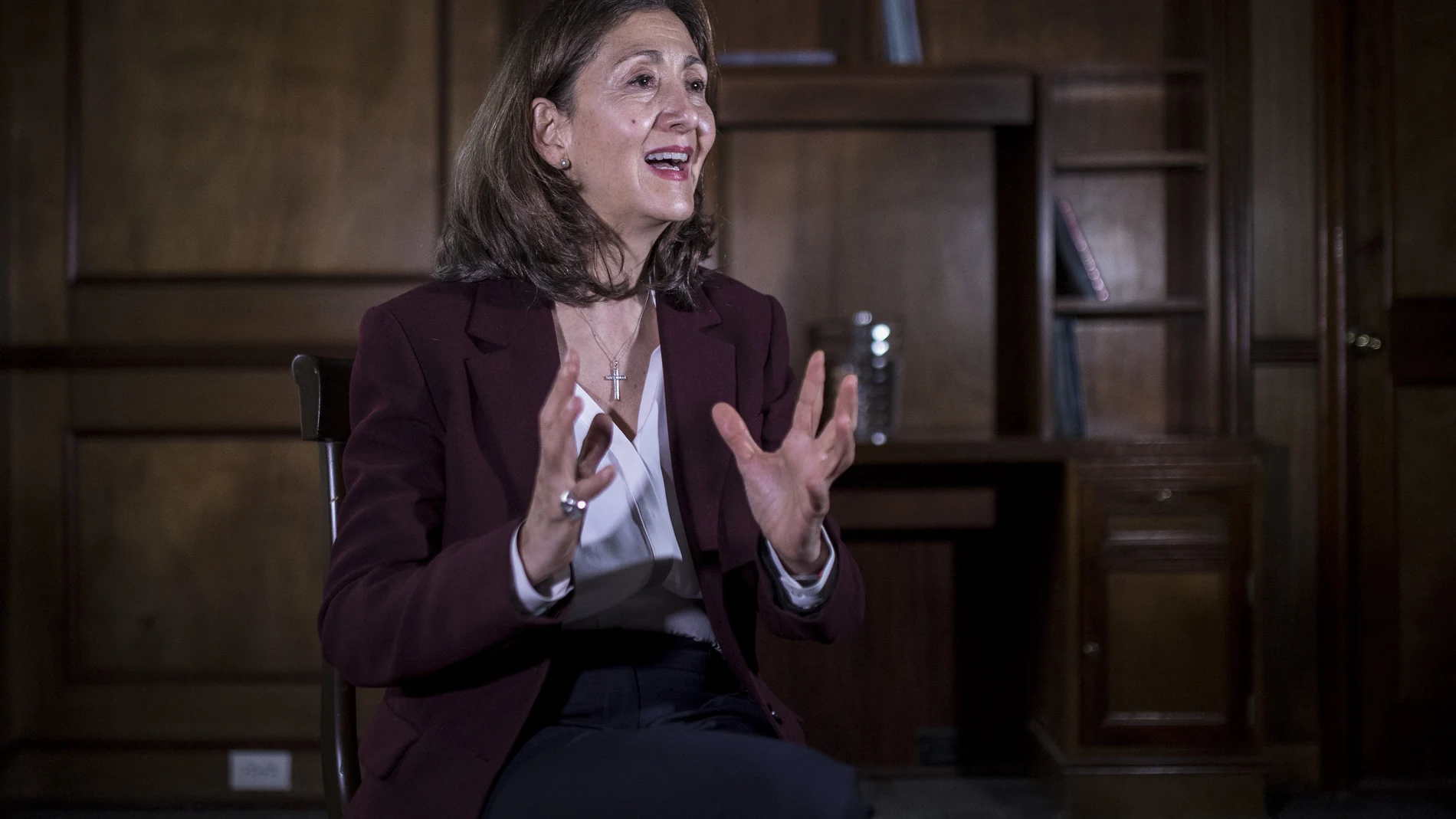 Ingrid Betacourt speaks during an interview with The Associated Press in Bogota, Colombia, Wednesday, Jan. 19, 2022. Betancourt, who was held as a hostage for six years by rebels of the Revolutionary Armed Forces of Colombia, FARC, announced Tuesday that she will be running for her country's presidency. (AP Photo/Ivan Valencia)