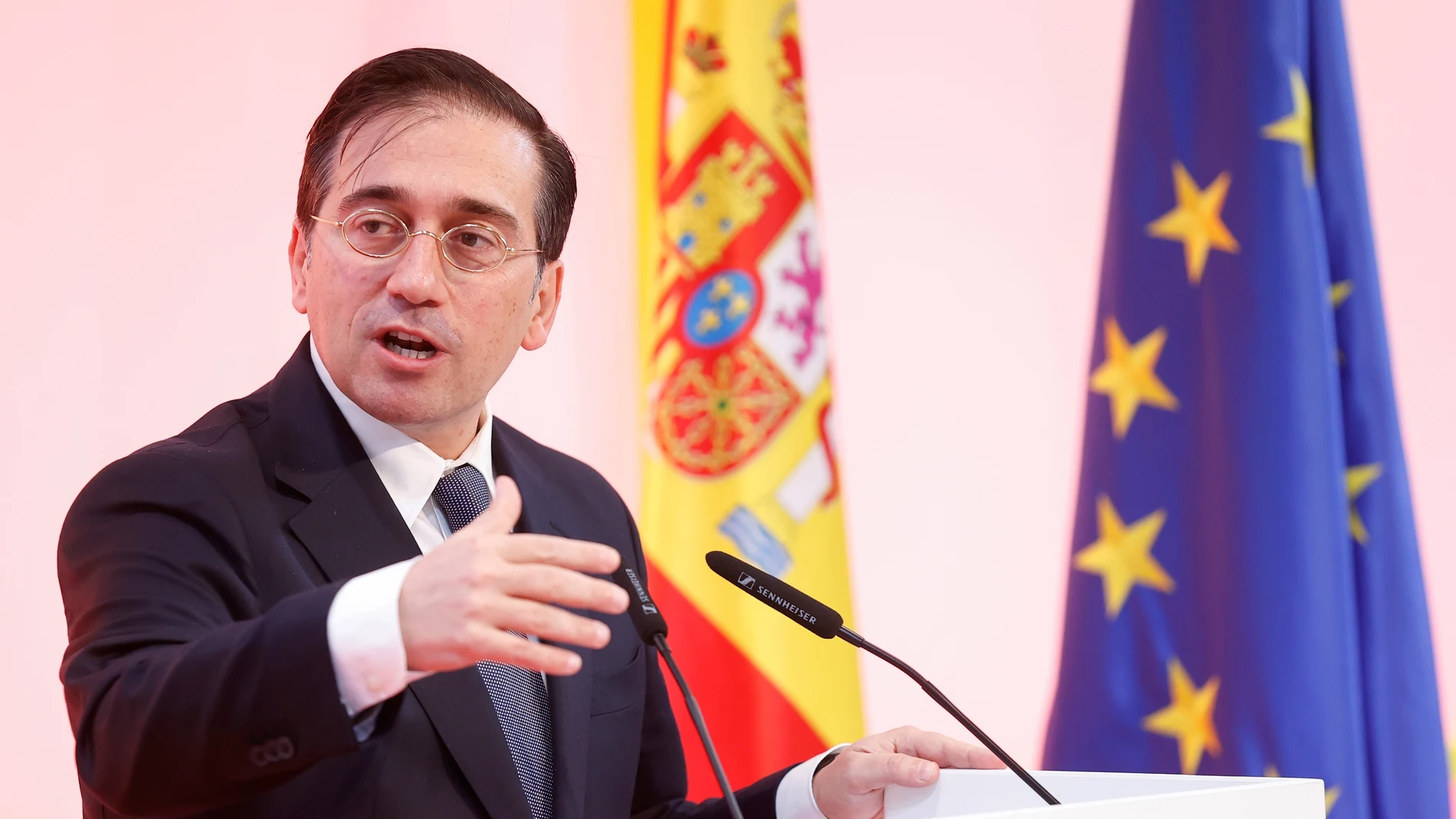 El ministro de Exteriores, José Manuel Albares, interviene durante un evento en el marco de la Feria Internacional de Turismo FITUR 2022