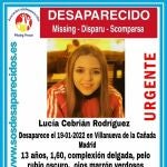 Lucía Cebrían Rodríguez, la joven desaparecida de 13 años de Villanueva de la Cañada.SOSDESAPARECIDOS21/01/2022