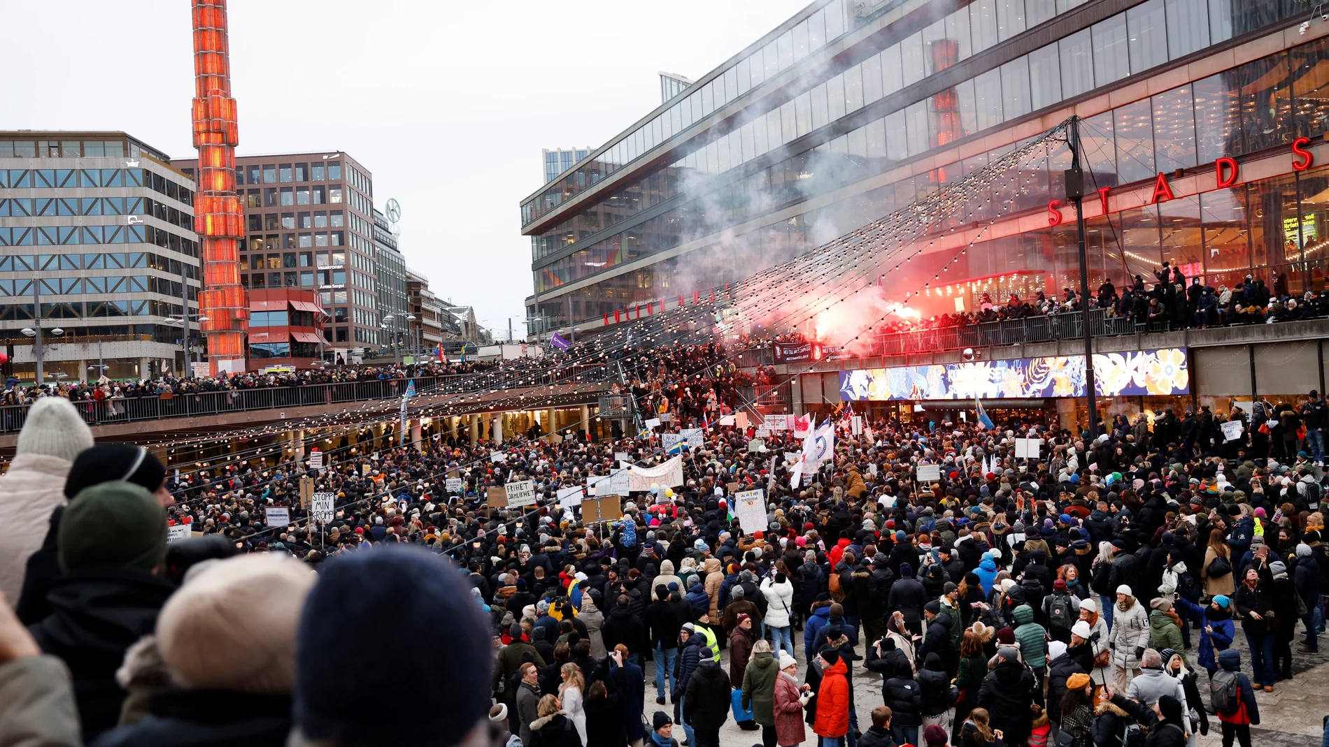 Protesta en Estocolmo contra las restricciones y el pasaporte covid el pasado 22 de enero