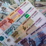 Billetes de rublos rusos expuestos en Schwerin, Alemania