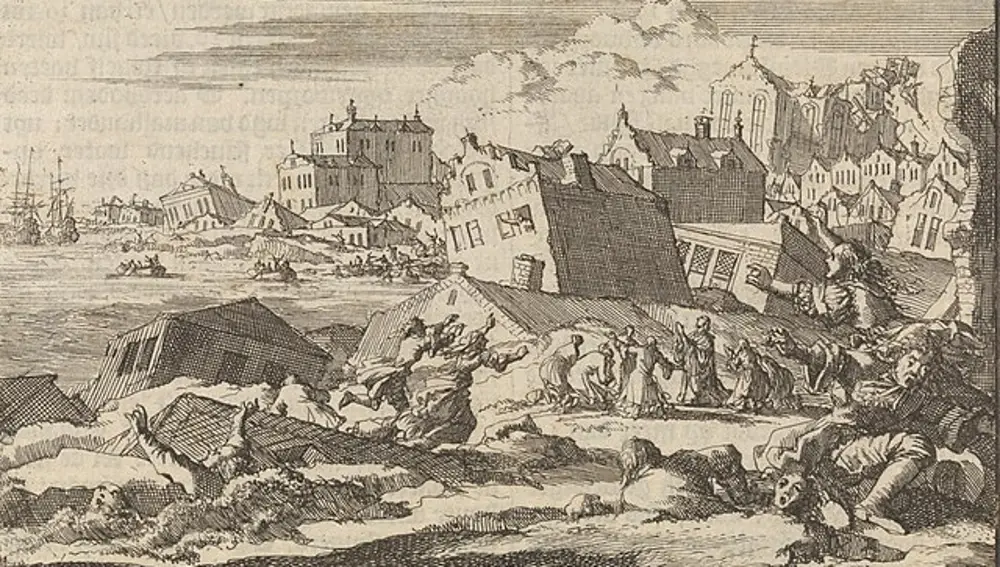 Grabado del terremoto de Port Royal de 1692, por Jan Luyken | Dominio Público