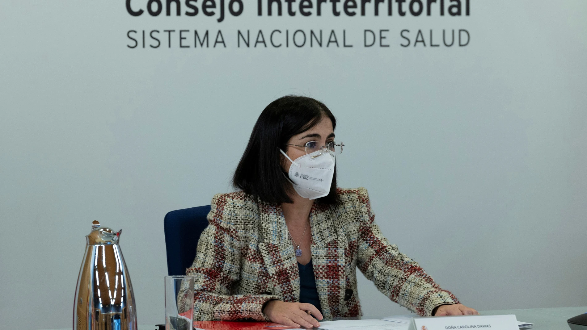 La ministra de Sanidad, Carolina Darias, durante la reunión del Consejo Interterritorial del Sistema Nacional de Salud.