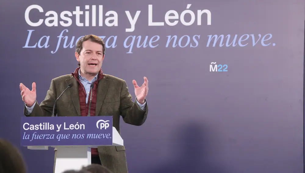 El candidato del PP a la Presidencia de la Junta, Alfonso Fernández Mañueco, durante el mitin celebrado en Salamanca