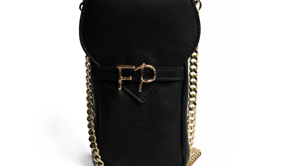 Porta móvil negro de cuero con iniciales personalizadles, de Flavia Palombo