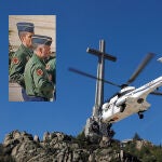 Vista del helicóptero que trasladó los restos de Franco tras su exhumación. Alfonso Reyes es el militar en primer plano en el recuadro
