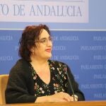 La parlamentaria andaluza no adscrita Ángela Aguilera, en rueda de prensa. ADELANTE ANDALUCÍA