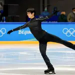 yuzuru Hanyu, en un entrenamiento en los Juegos de Pekín