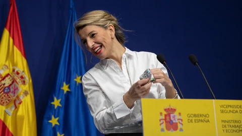Yolanda Díaz, durante la última rueda de prensa sobre el salario mínimo