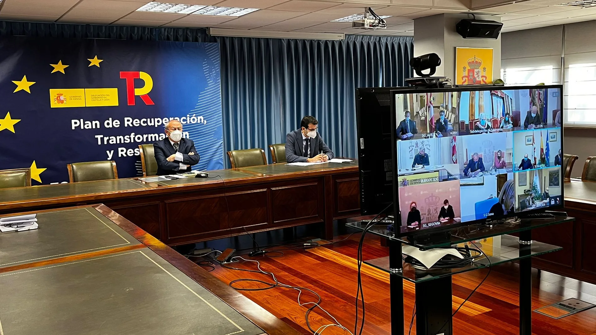 Un momento de la reunión telemática de la delegada del Gobierno en Castilla y León, Virginia Barcones, con los nueve subdelegados