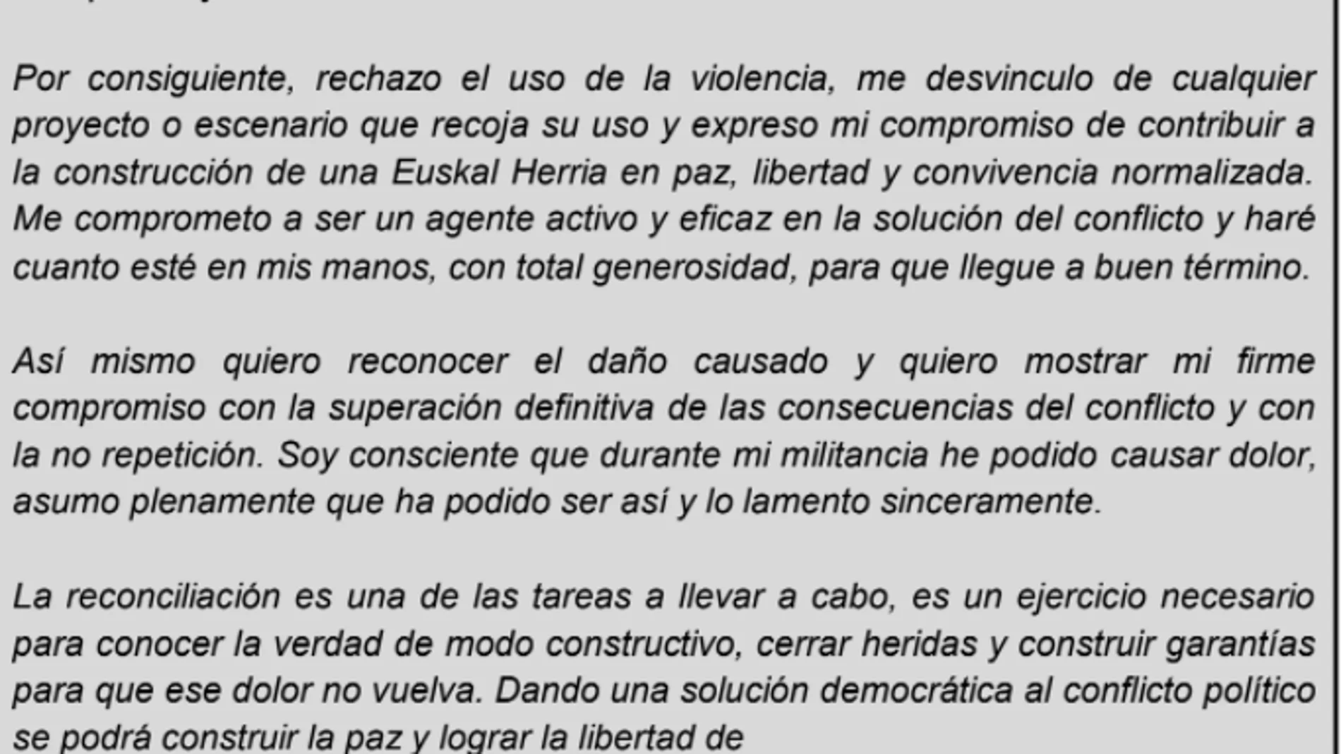Reproducción del modelo 3 al que se acogieron los presos de ETA, rechazando los anteriores
