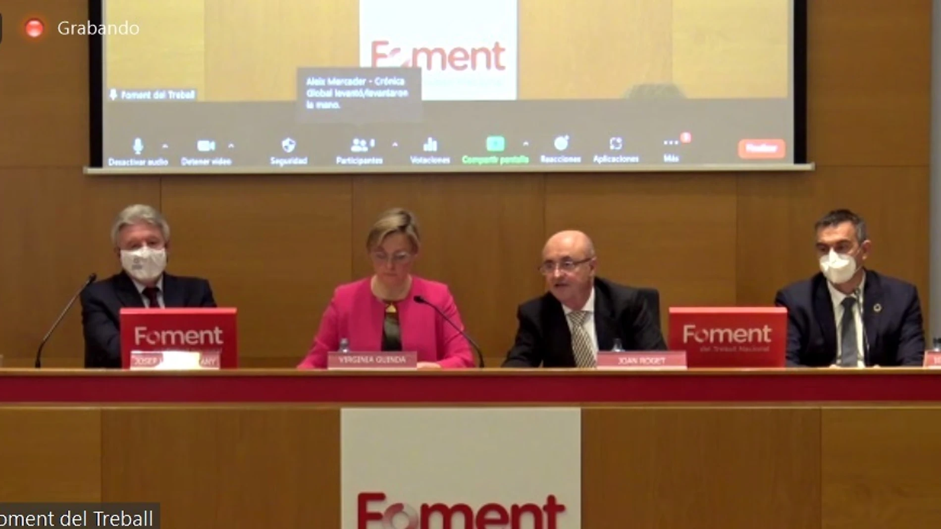 La vicepresidenta de Foment del Treball y presidenta de la Comissió d'Energia, Virginia Guinda, y el vicepresidente de la Associació Empresarial Química de Tarragona, Ignasi Cañagueral, en la presentación de un manifiesto de Foment del Treball FOMENT DEL TREBALL 11/02/2022