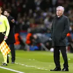 Carlo Ancelotti, durante el partido entre el PSG y el Real Madrid