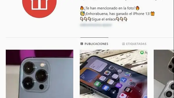 La cuenta fraudulenta en Instagram con enlace a la web de los ciberdelincuentes.