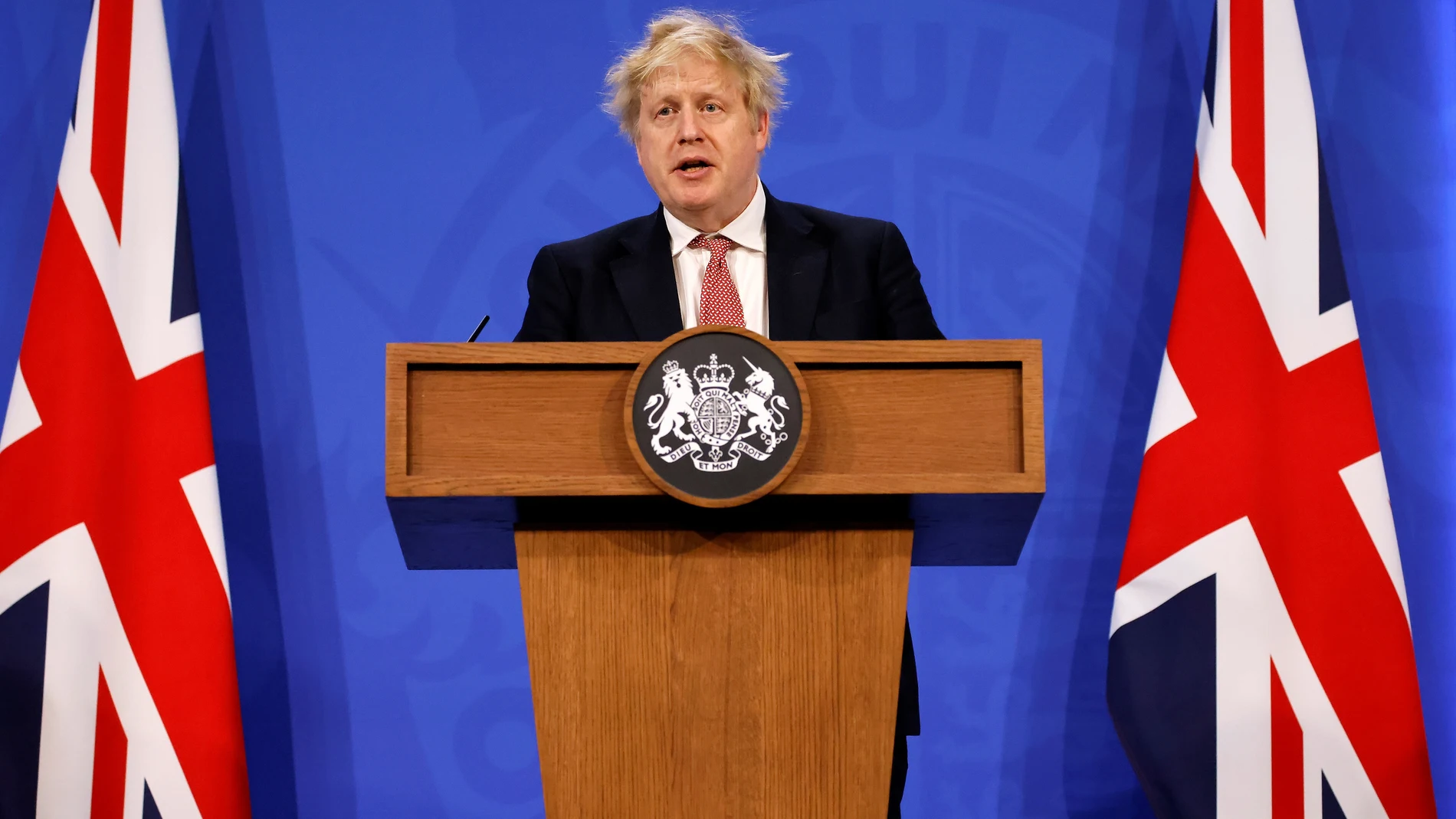 El primer ministro británico, Boris Johnson, durante una rueda de prensa en Downing Street, para explicar el nuevo plan del gobierno contra la covid
