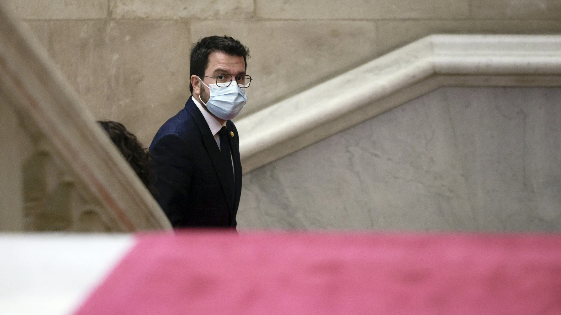 El presidente de la Generalitat, Pere Aragonès, a su llegada al Parlament.