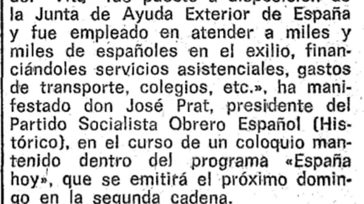 Recorte en el que el socialista José Prat habla sobre el barco