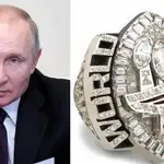 Vladimir Putin junto a un anillo de la Super Bowl