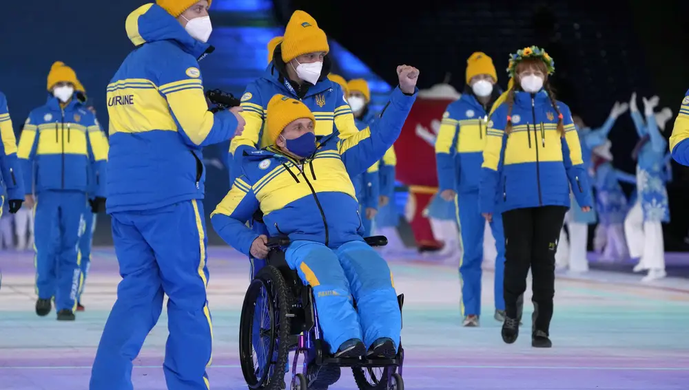 Los atletas ucranianos en el estadio olímpico