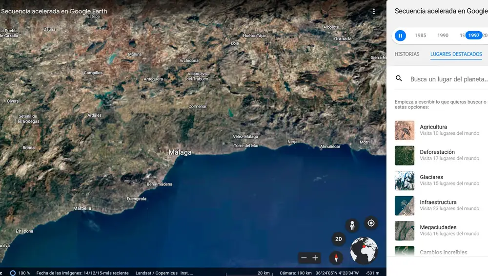 Secuencia acelerada en Google Earth con la Costa del Sol.