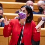 La ministra de Sanidad, Carolina Darias, en la sesión de control al Gobierno en el Senado celebrada hoy