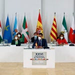 El presidente del Gobierno, Pedro Sánchez, durante su intervención en la reunión de la XXVI Conferencia de Presidentes hoy en La Palma