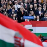 El primer ministro húngaro, Viktor Oban, durante un mitin electoral en Budapest
