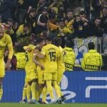El Villarreal celebra el gol que Gerard Moreno marcó en Turín