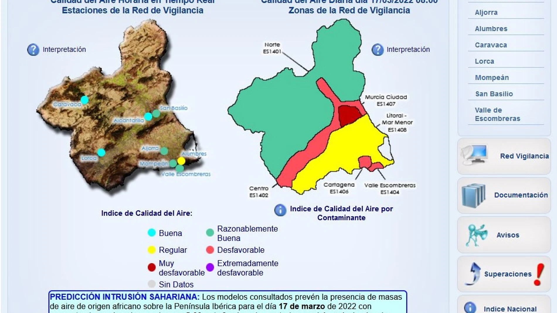 Niveles de calidad del aire en la Región de Murcia AYUNTAMIENTO DE CARTAGENA 17/03/2022