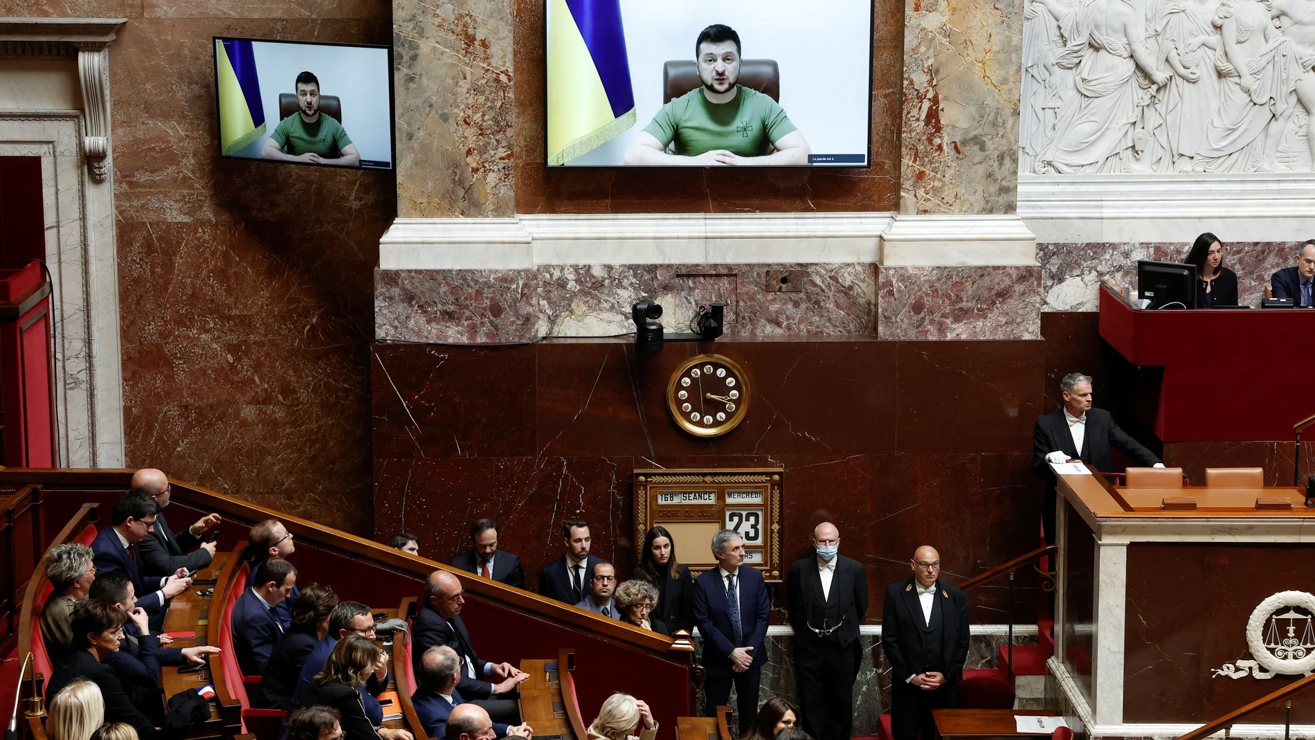 Volodimir Zelenski durante su intervención este miércoles ante la Asamblea de Francia