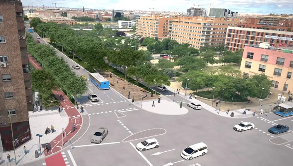Recreación de cómo quedará la zona, sin el puente: un carril para el tráfico, otro para el transporte público y un tercero para las bicis
