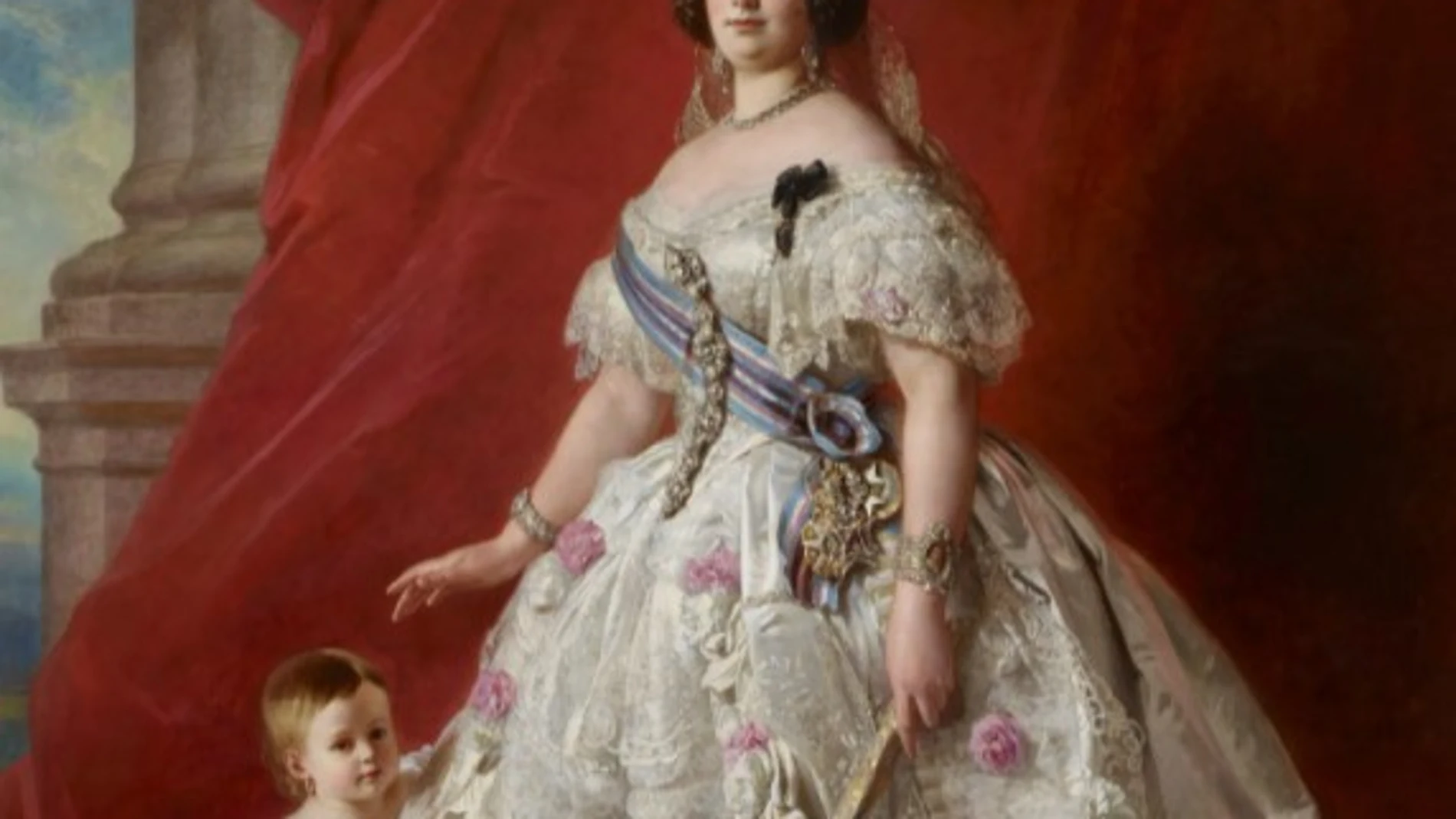 Isabel II en 1852, retratada junto a su hija Isabel por el pintor alemán Franz Xaver Winterhalter