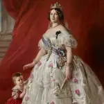 Isabel II en 1852, retratada junto a su hija Isabel por el pintor alemán Franz Xaver Winterhalter