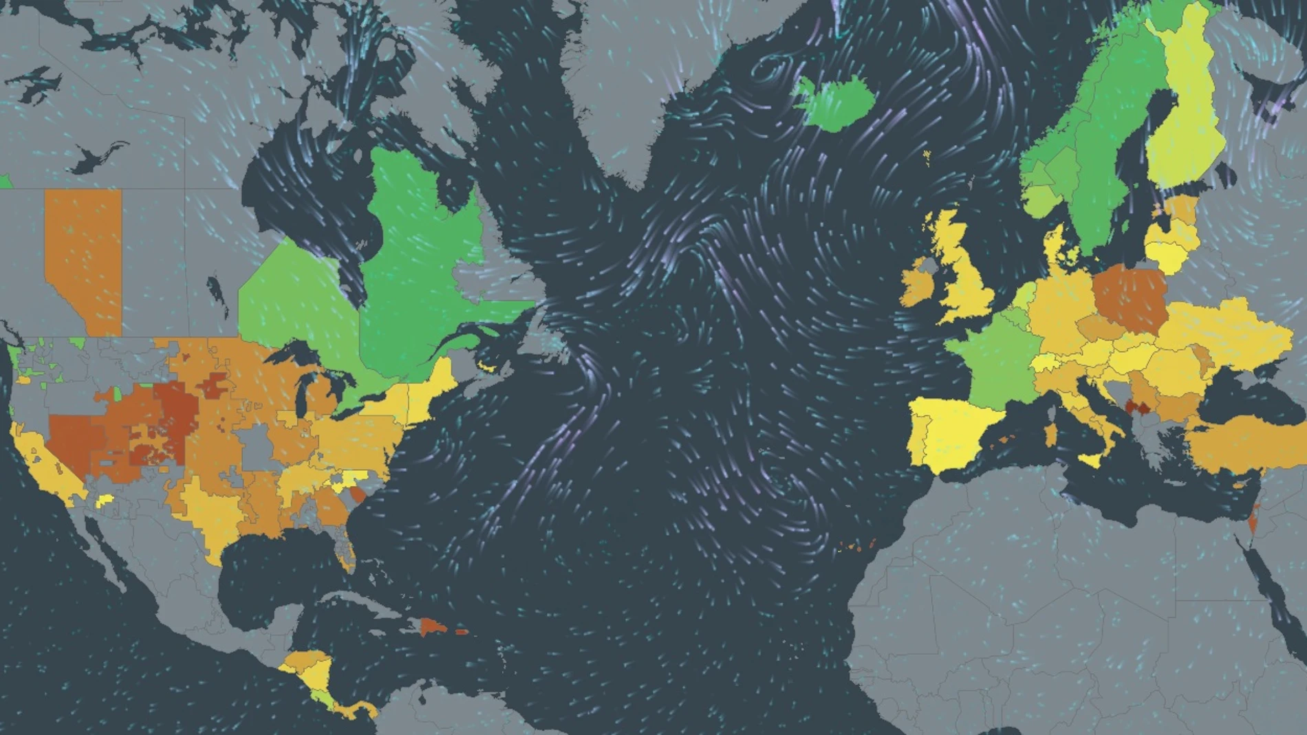 Mapa de " electricityMap" de las emisiones de CO2 de los países