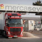 Camiones a las puertas de Mercasevilla. EFE/Jose Manuel Vidal