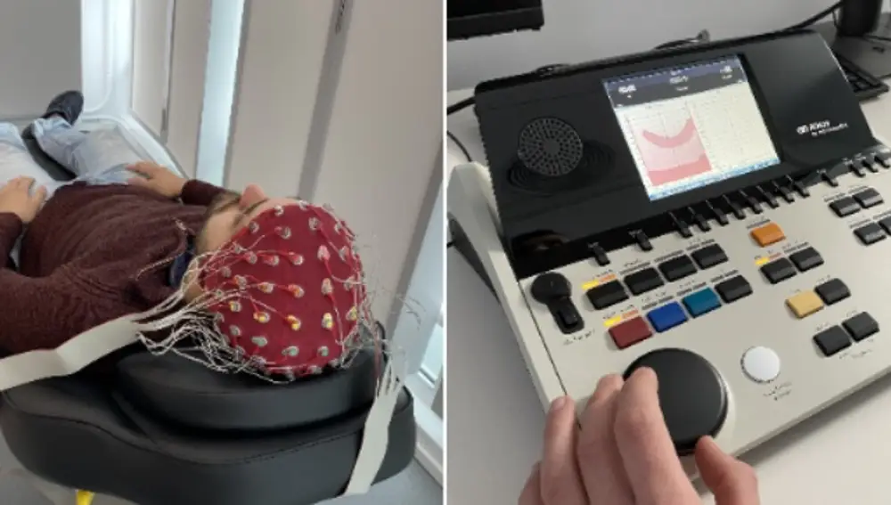 Equipo experimental de electroencefalografía auditiva de 64 canales y audiómetro clínico de alta frecuencia