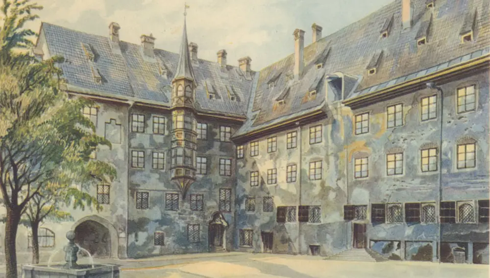 El patio de la antigua residencia en Munich por Adolf Hitler, 1914