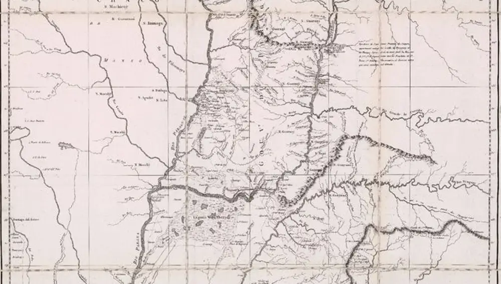Mapa de la Provincia del Paraguay confeccionado por Azara publicado en la edición francesa de &quot;Viajes por la América Meridional&quot; | Fuente: Stanford Libraries
