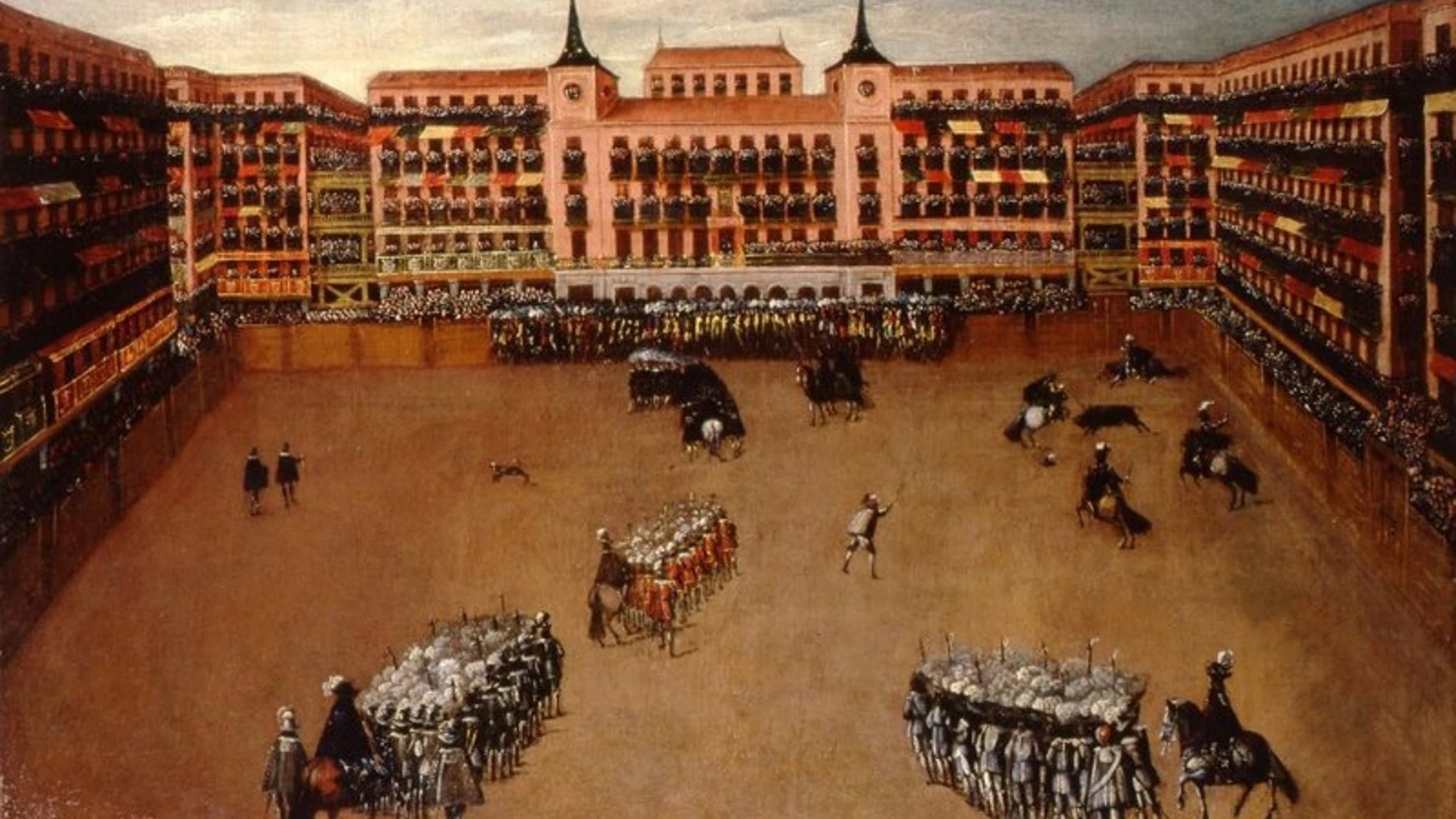 Cuadro de una corrida de toros regia en la Plaza Mayor de Madrid