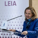 La vicepresidenta primera del Gobierno y ministra de Economía, Nadia Calviño, en un acto en Madrid