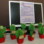 La empresa de juguetes pedagógicos artesanos Xelakids, pone a la venta cactus de madera para recuadrar fondos para los ucranianos asentadas en Paredes de Nava y diversas ONG, en la imagen la tienda A_Cero en la capital donde se pueden adquirir estos cactus