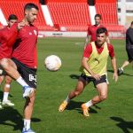 El Almería durante la preparación del encuentro esta semana