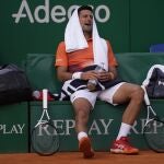 Novak Djokovic, durante uno de los descansos en su partido contra Alejandro Davidovich
