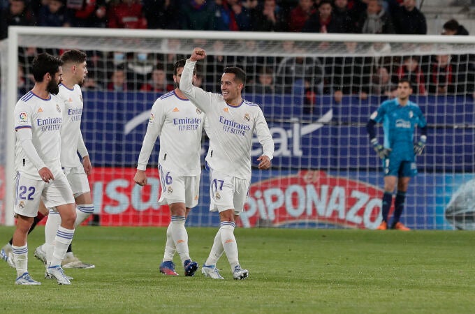 Lucas Vázquez celebra uno de los goles del Real Madrid esta temporada. Contra el Espanyol puede ganar LaLiga y después juega contra el Atlético