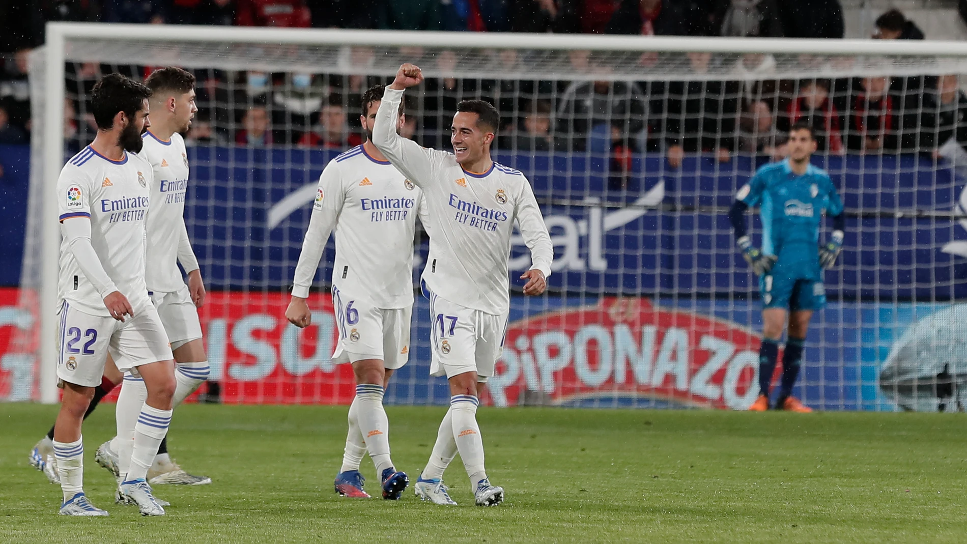 Lucas Vázquez celebra uno de los goles del Real Madrid esta temporada. Contra el Espanyol puede ganar LaLiga y después juega contra el Atlético