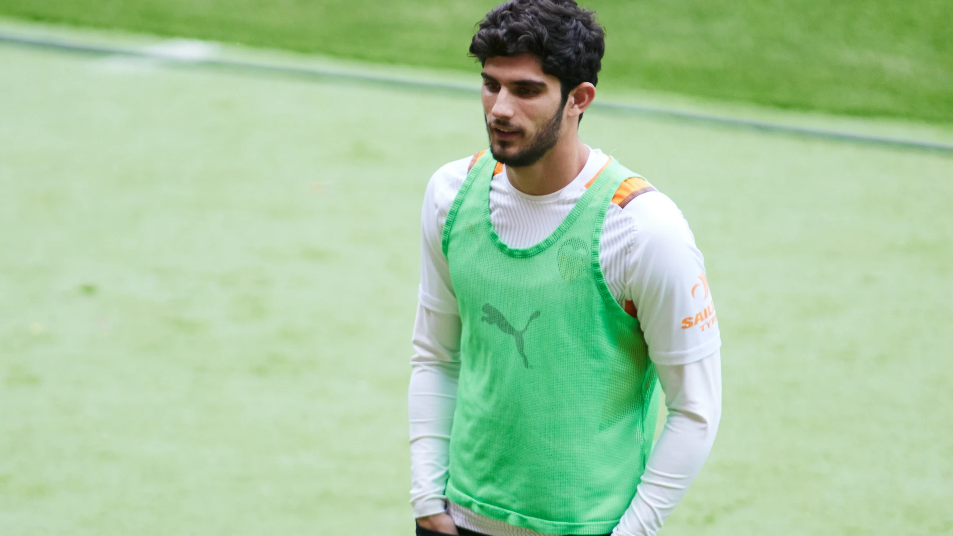 Gonçalo Guedes, en el entrenamiento previo a la final de la Copa del Rey en La Cartuja