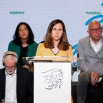La secretaria general de Podemos y ministra de Derechos Sociales y Agenda 2030, Ione Belarra, participa junto a representantes políticos europeos y estatales del Movimiento Europeo por la Paz en la "Conferencia europea por la Paz" este viernes en Madrid