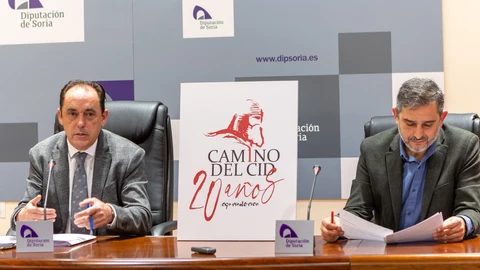 El presidente de la Diputación, Benito Serrano y el director gerente del Consorcio Camino del Cid, Alberto Luque, durante la rueda de prensa tras la reunión del Consejo Rector