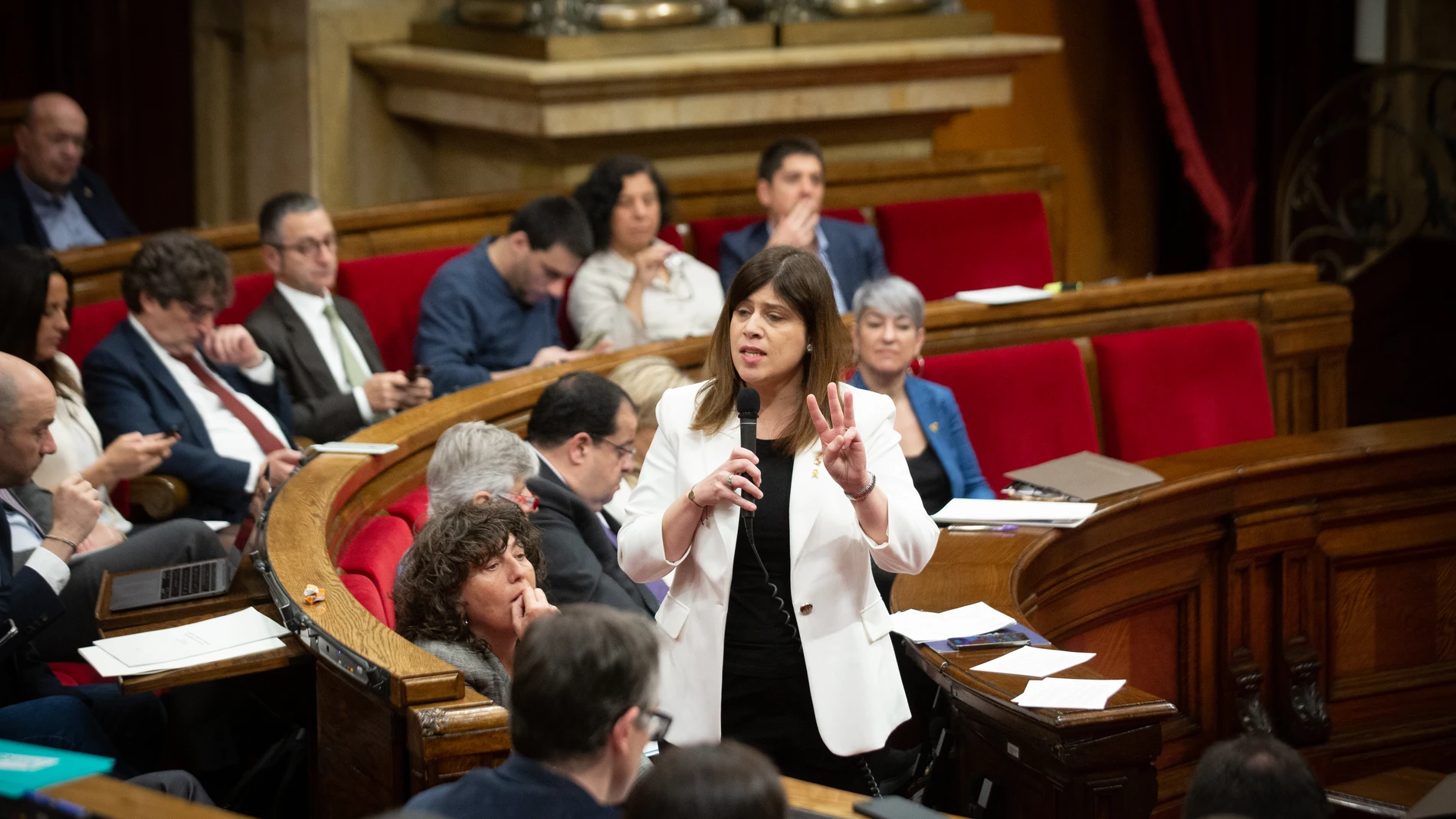 La consellera de Investigación y Universidades, Gemma Geis, interviene en el Parlament